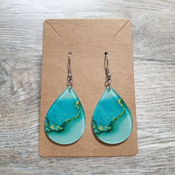 Teardrop Dangle Earrings Ocean  Resin Jewelry Costume Beach Core Vacation Gift - Picture 1 of 3